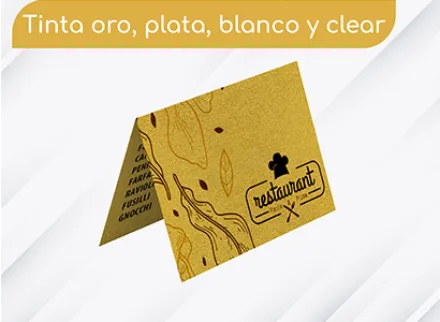 Tarjeta doble tintas plata, oro, blanco y transparente